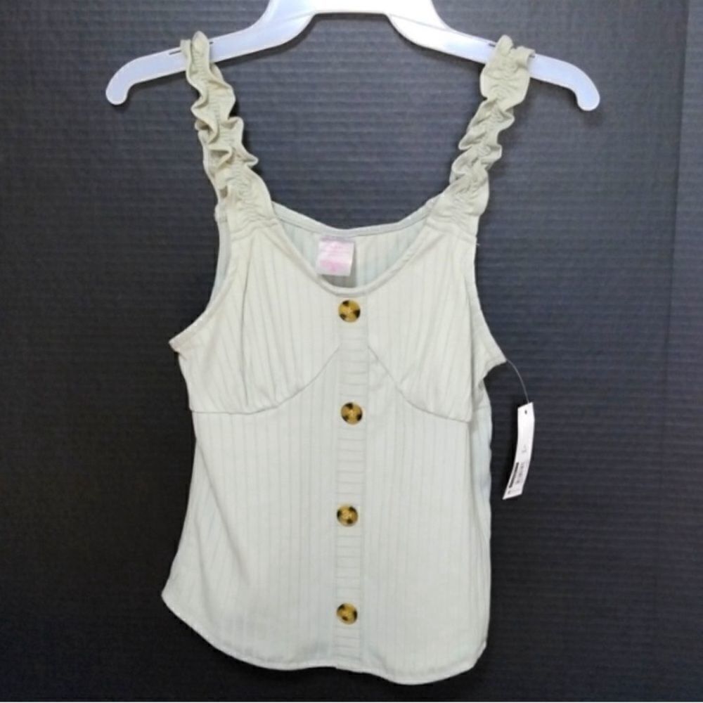 Rib Button Front Ruffle Strap Tank Top 2-Pack Size XS - Picture 9 of 11